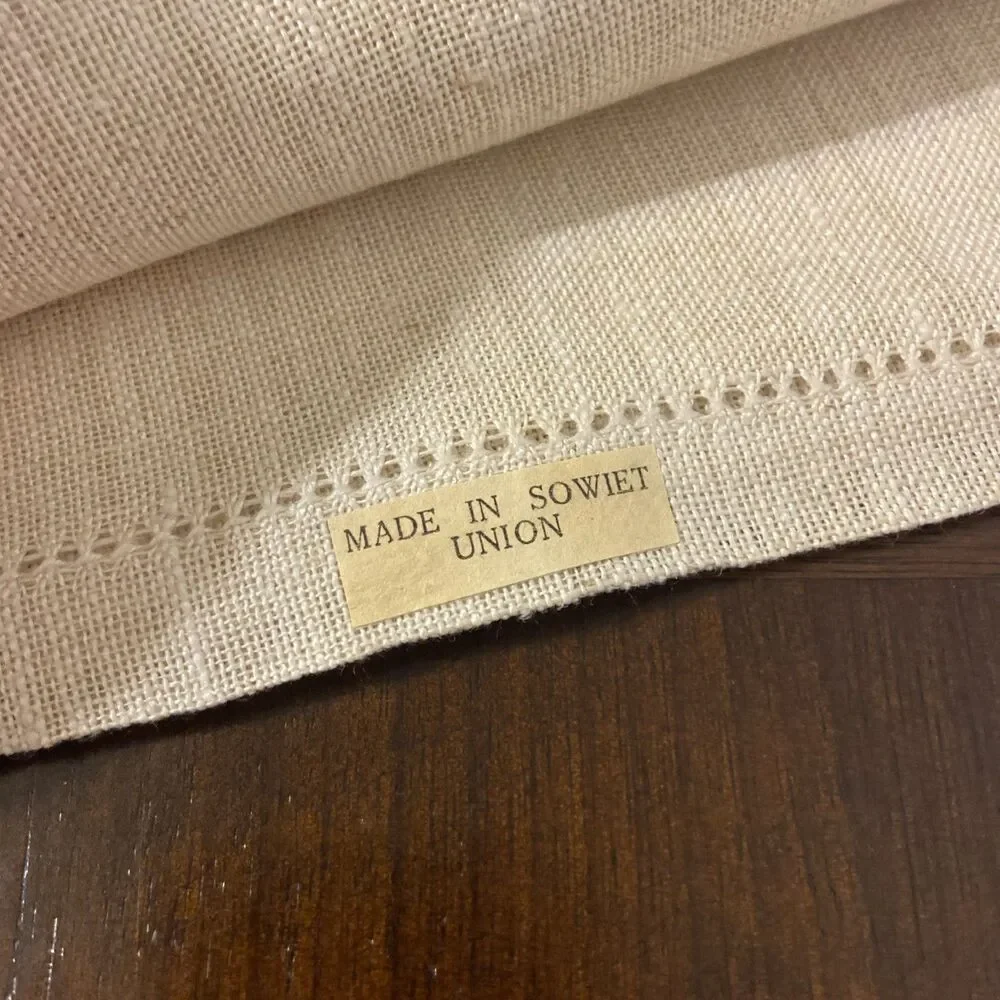 Vtg Soviet Union Linen Napkins NOS NWT USSR Hand Made Cross Stitch Embroidered